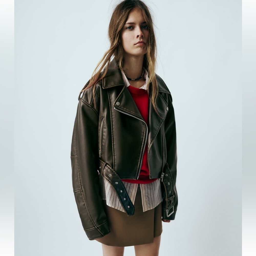NWOT viral Zara cropped faux leather jacket